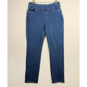 Coldwater Creek Women Blue Pull On Straight Comfort Denim Jeans 14 Medium Wash